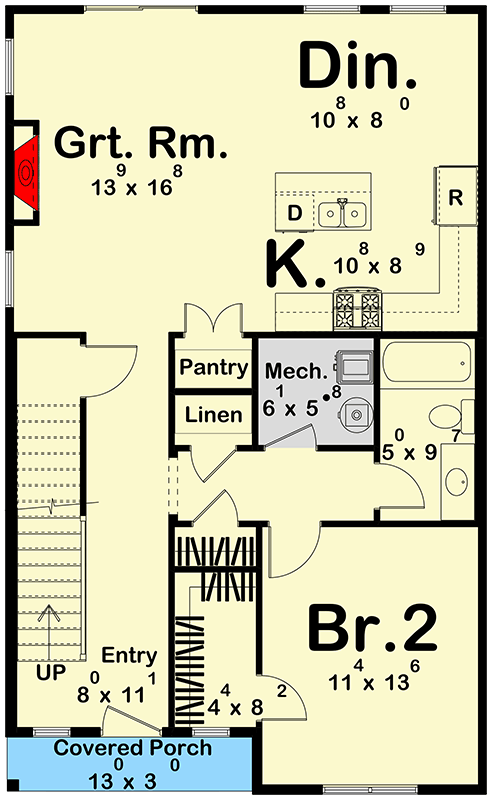 Plan 623563DJ: Traditional 4-Bed House Plan with Upstairs Master Suite - Floor Plan - Main Level - Traditional