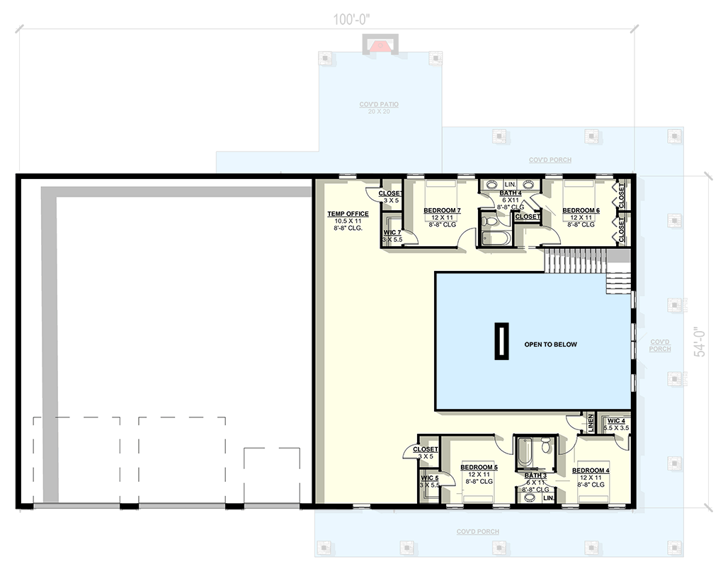 Plan 405070FDC: Modern Barndominium House Plan with 7 Beds, 3-Car Garage and Wrap-Around Porch - Floor Plan - 2nd Floor - Barndominium