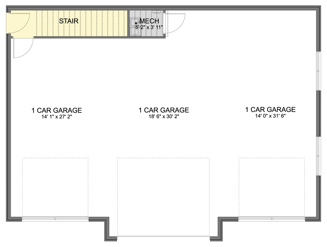 Plan 61669UT: Traditional Stucco Home and Garage Plan with 3-Car Bay - Floor Plan - Main Level - Traditional