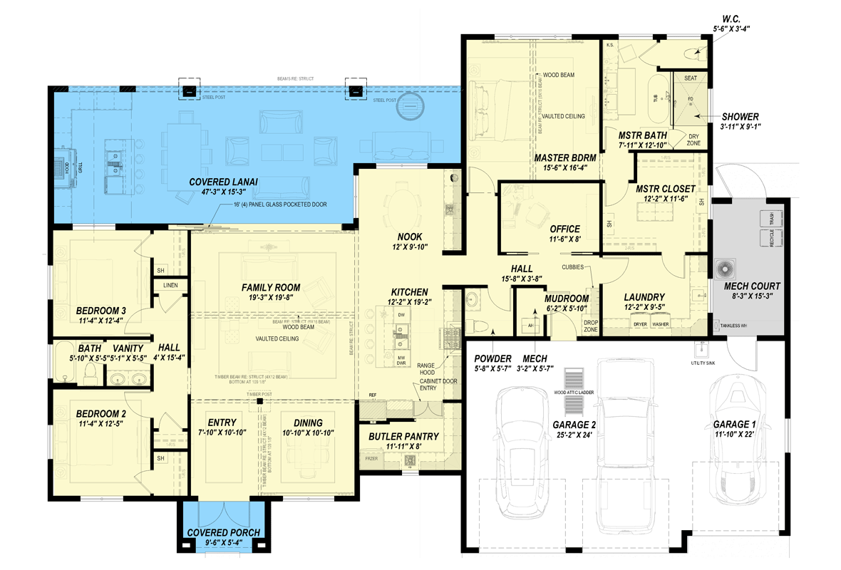 Plan 64558SC: Contemporary Mediterranean House Plan with Expansive Lanai, Outdoor Kitchen, and 3-Car Garage - Floor Plan - Image #19 - Contemporary, Florida-Style, Mediterranean