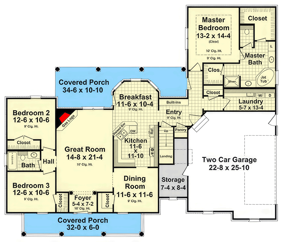Plan 51316MM: Farmhouse House Plan with 3 Beds, Office, and Versatile Bonus - Floor Plan - Main Level - Country, Farmhouse