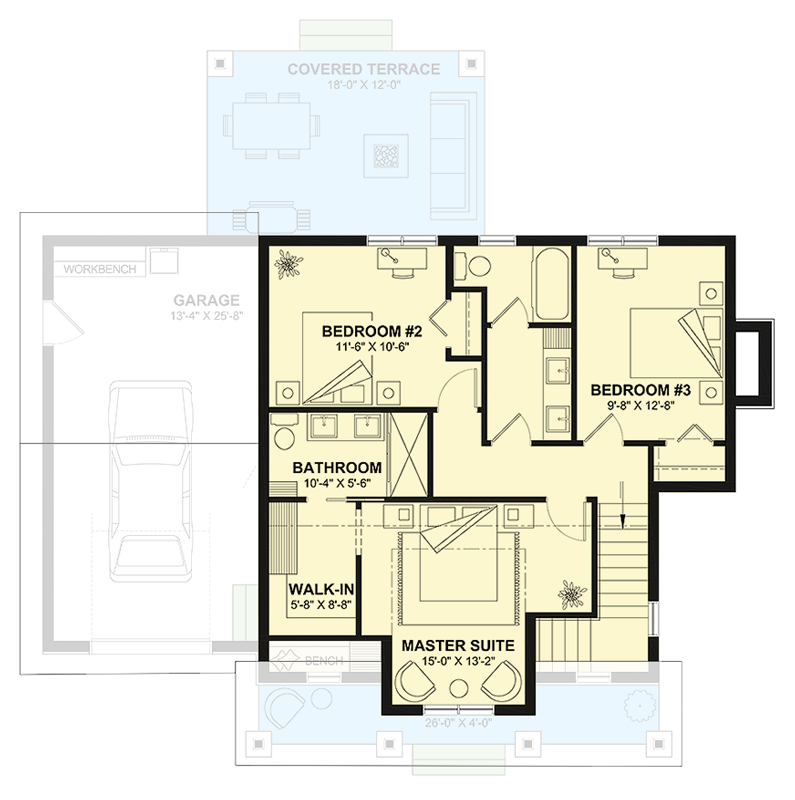 Plan 22704DR: Three-Bed Farmhouse Plan with Main-Level Laundry - Floor Plan - 2nd Floor - Cottage, Farmhouse