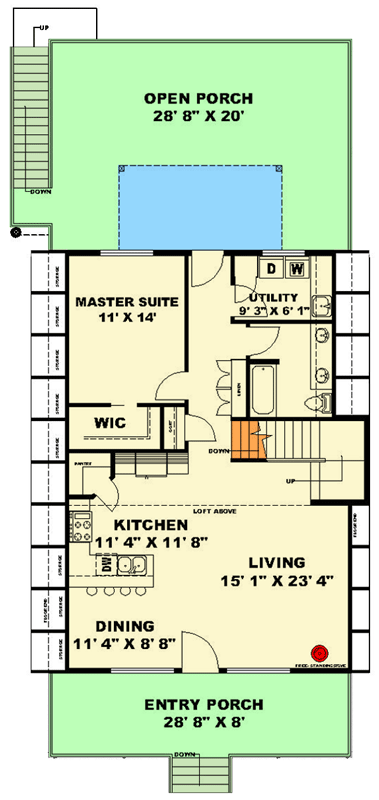 Plan 350159GH: Modern A-Frame House Plan with Two Master Suites and Vaulted Living - Floor Plan - Main Level - A-Frame, Cabin, Modern