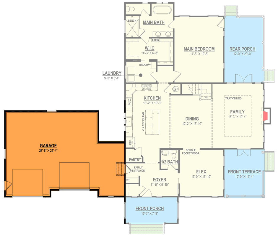 Plan 83679CRW: New American 4-Bedroom House Plan with Main Level Master Suite - Floor Plan - Optional 2-Car Front Garage ($ Paid Option)
 - Modern Farmhouse, New American, Transitional