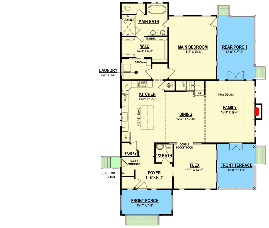 Plan 83679CRW: New American 4-Bedroom House Plan with Main Level Master Suite - Floor Plan - Main Level - Modern Farmhouse, New American, Transitional