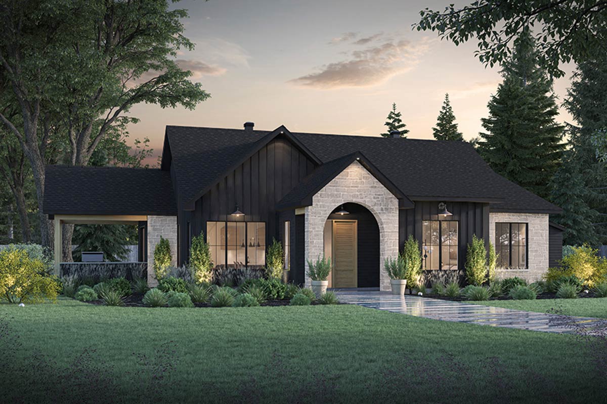 Plan 22712DR: Modern Transitional Ranch House Plan with 3 Beds and ...