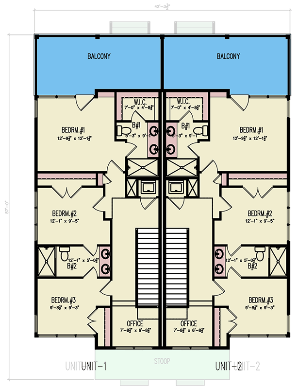 Plan 25934GE: Stylish Contemporary Duplex House Plan with Private Balconies and Home Offices - Floor Plan - 2nd Floor - Contemporary, Modern, Northwest