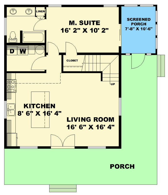 Plan 350161GH: Country House Plan with Wrap-Around Deck, Loft, and Main Master - Floor Plan - Main Level - Country, Traditional