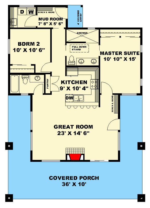 Plan 350162GH: Mountain House Plan: Split Beds, Wrap-Around Porch, Vaulted Great Room - Floor Plan - Main Level - Country, Mountain
