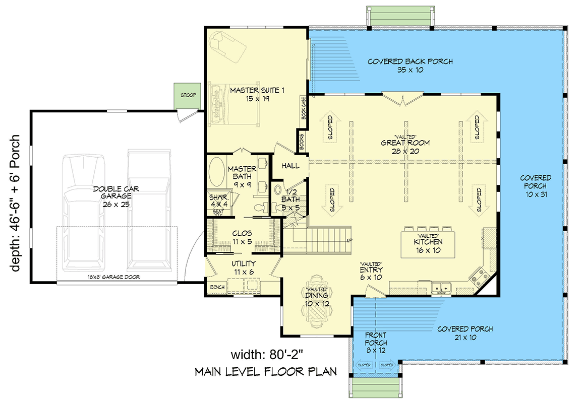 Plan 680621VR: Country Farmhouse House Plan with Vaulted Great Room and Wrap-Around Porch - Floor Plan - Main Level - Country, Farmhouse, Modern Farmhouse