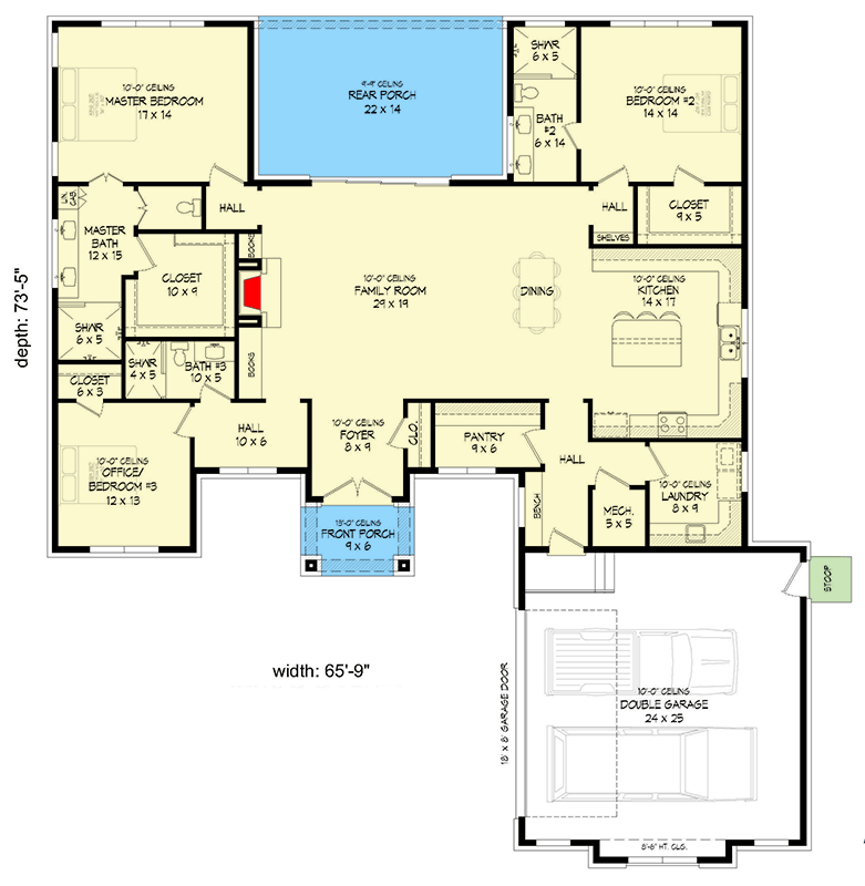 Plan 680622VR: Contemporary Prairie House Plan with Flex Room and Courtyard Garage - Floor Plan - Main Level - Contemporary, Prairie