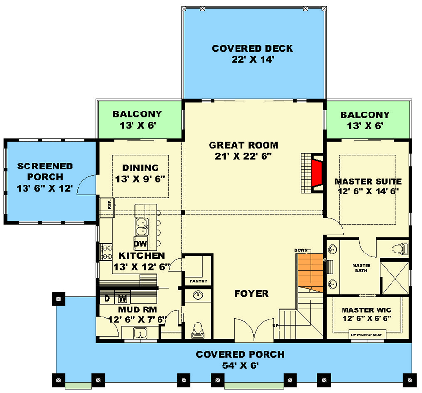 Plan 350174GH:  Craftsman Mountain House Plan with Master on Main and Two-Story Great Room - Floor Plan - Main Level - Craftsman, Mountain