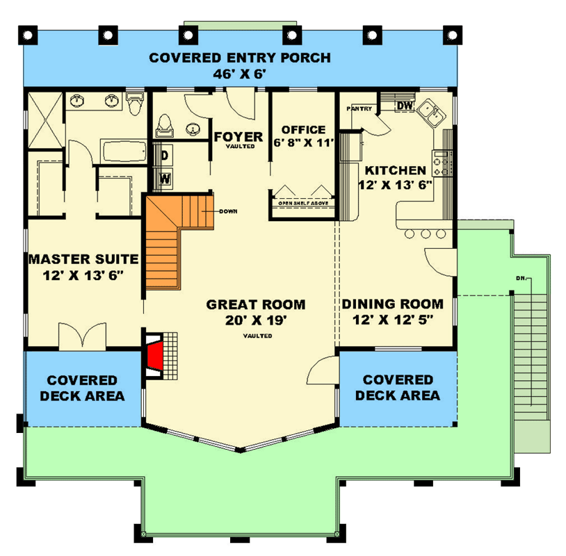 Plan 350175GH: Mountain House Plan with Walkout, 5 Beds, Wrap-Around Porch - Floor Plan - Main Level - Mountain