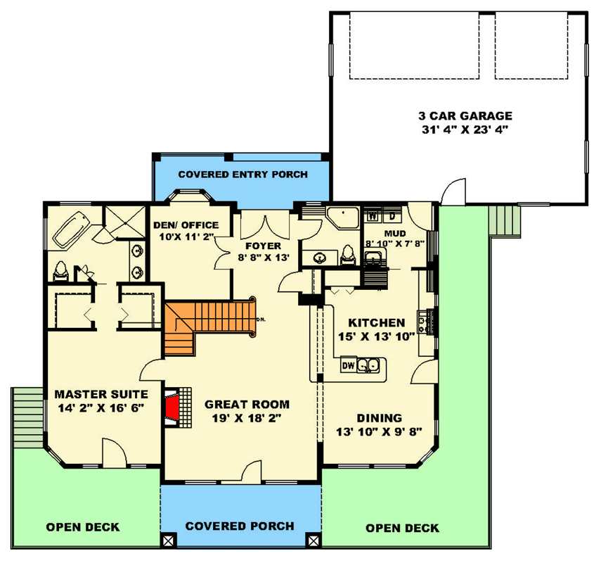 Modern Mountain House Plan with Walkout, Vaulted Great Room, and Expansive Deck - 350177GH floor plan - Main Level