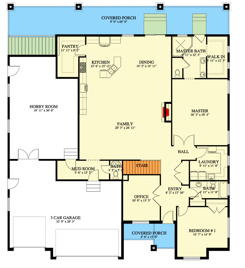 Plan 61672UT: Elegant Ranch House Plan with 3-Car Garage and Split Bedrooms - Floor Plan - Main Level - Ranch, Traditional