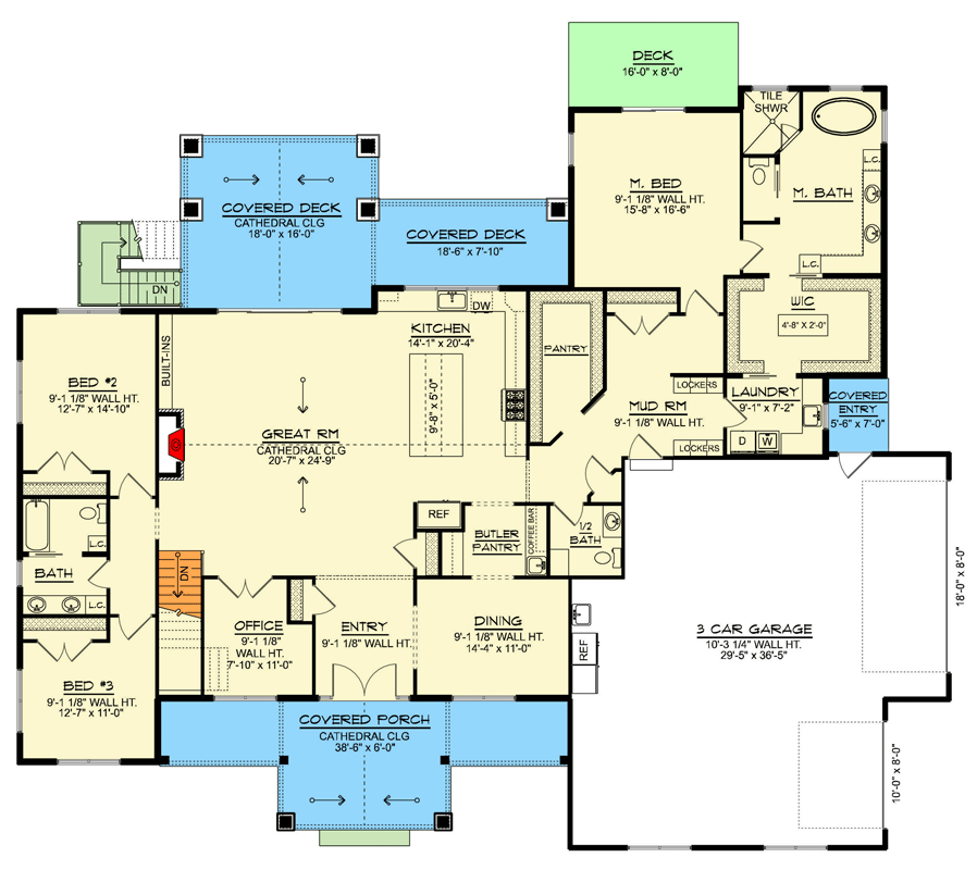 Plan 135394GRA: New American House Plan with Split Bedrooms and 3-Car Garage - Floor Plan - Main Level - Modern Farmhouse, New American, Ranch