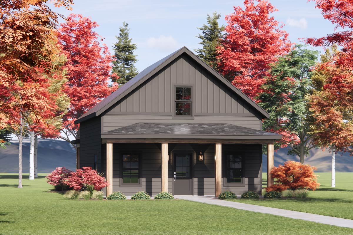 Plan 818179JSS: Cozy 2-Bed Mountain Cabin House Plan with Covered Porches