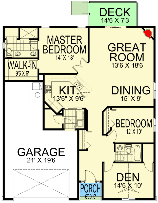 Plan 267095SPK: Traditional Ranch House Plan with 3-Car Garage, Den, and Flex Room - Floor Plan - Main Level - Ranch, Traditional