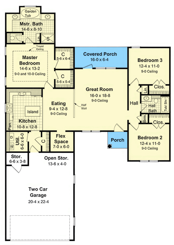 Plan 51319MM: Ranch House Plan with Split Bedrooms and Flex Space - Floor Plan - Main Level - Country, Ranch, Traditional