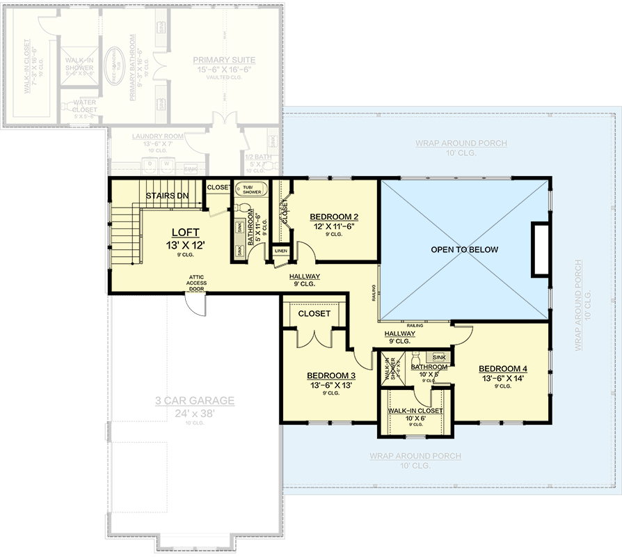 Plan 820009WSF: Modern Farmhouse House Plan with Wrap-Around Porch and Main-Level Primary Suite - Floor Plan - 2nd Floor - Farmhouse, Modern Farmhouse, New American
