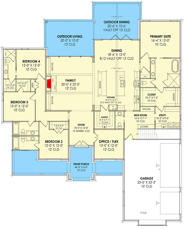 Plan 818181JSS: Transitional 4 Bed House Plan with Split Layout and Bonus Room - Floor Plan - Main Level - Transitional