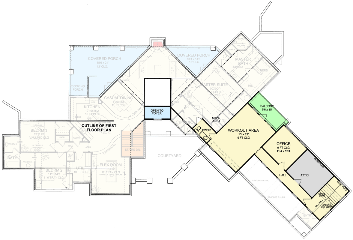 Plan 54044LK: Grand Coastal Contemporary House Plan with Pool and Main-Level Master Suite - Floor Plan - 2nd Floor - Coastal, Coastal Contemporary, Contemporary, Transitional