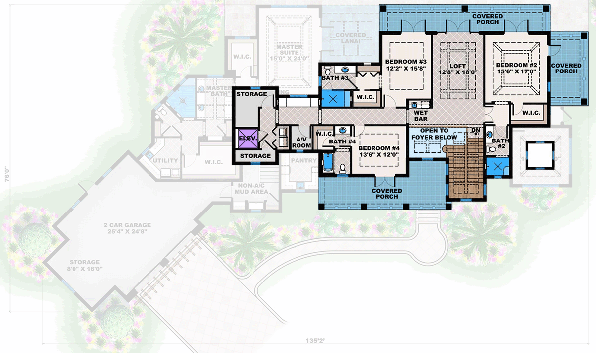Plan 66016WE: Luxury Coastal Contemporary House Plan with Elevator and Outdoor Kitchen - Floor Plan - 2nd Floor - Coastal, Coastal Contemporary