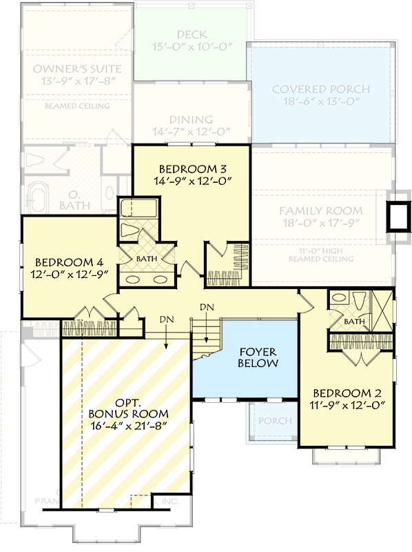 Plan 710442BTZ: European Transitional House Plan: 4-5 Beds, Main-Level Owner's Suite - Floor Plan - 2nd Floor - European, Transitional