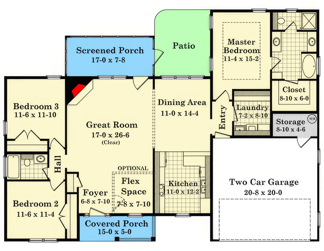 Plan 51326MM: Farmhouse Ranch Plan with Split Bedrooms and Screened Porch - Floor Plan - Main Level - Farmhouse, Ranch, Traditional