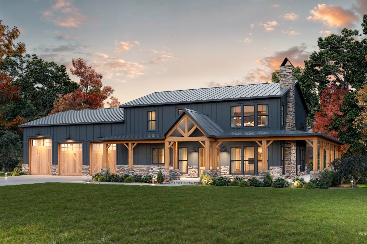 Rectangular Barndominium Plan 56563SM: Grand 4-Bed Barndominium House Plan with RV Garage and ...