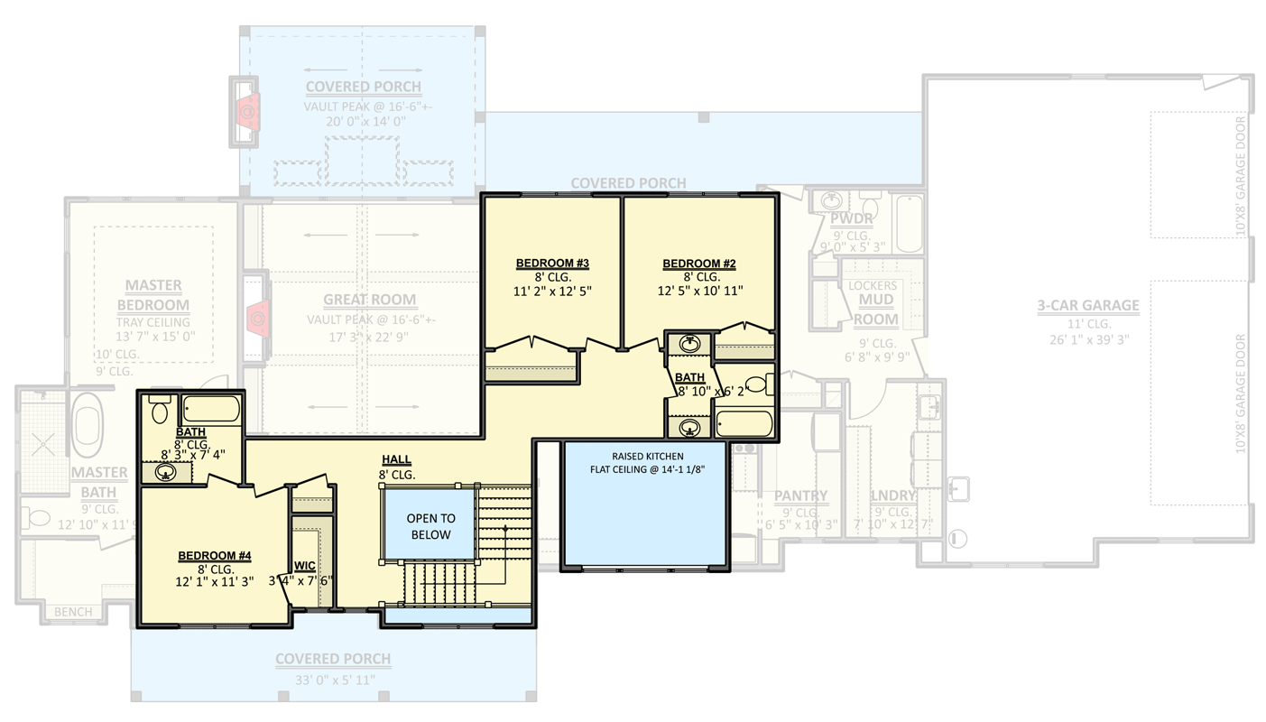Plan 911062JVD: Elegant Modern Farmhouse Plan with Master on Main, Vaulted Great Room - Floor Plan - 2nd Floor - Farmhouse, Modern Farmhouse