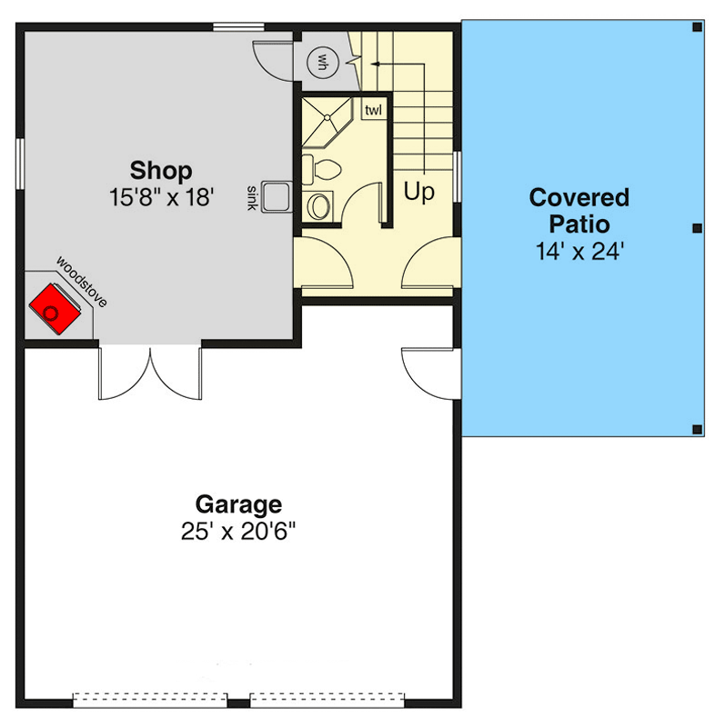 Plan 720166DA: Two-Car Modern Farmhouse Detached Garage Plan with Workshop and Covered Patio - Floor Plan - Main Level - Farmhouse, Modern Farmhouse