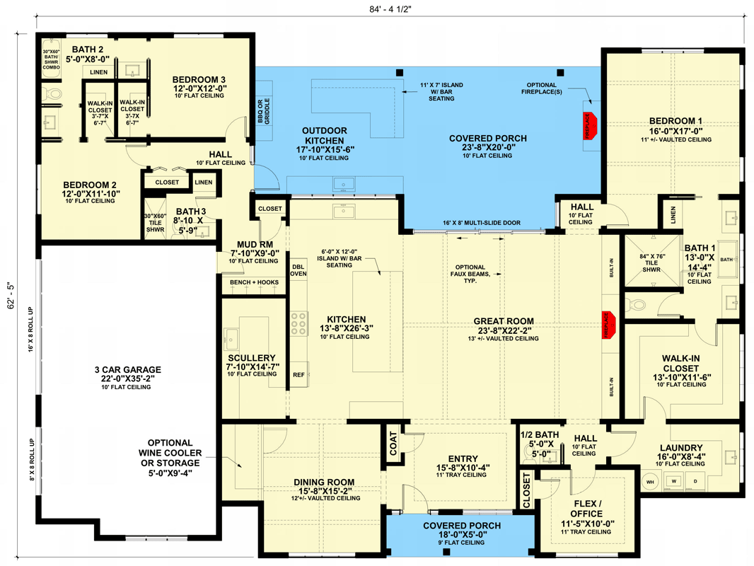 Plan 421033HFC: Luxury Modern Farmhouse House Plan with Scullery and Outdoor Kitchen - Floor Plan - Main Level - Farmhouse, Modern Farmhouse, New American, Ranch
