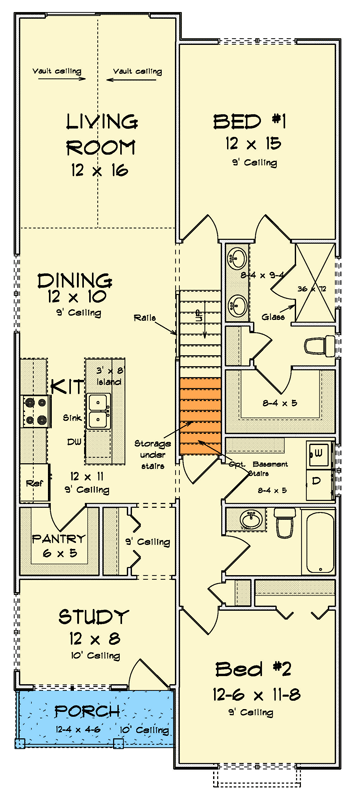 Plan 52487WM: Craftsman Traditional House Plan: 4 Beds, Main Level Master, Study, and Loft - Floor Plan - Main Level - Cottage, Craftsman, Traditional
