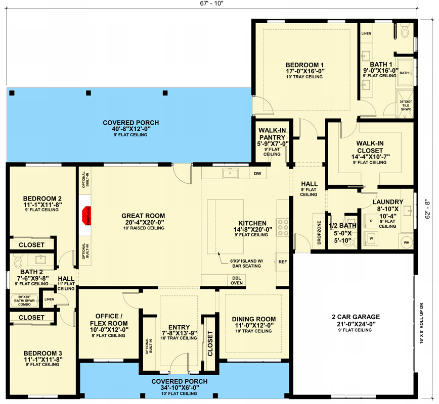 Plan 421034HFC: Modern Farmhouse House Plan with 3-4 Beds with a Home Office Flex Room - Floor Plan - Main Level - Craftsman, Modern Farmhouse, New American