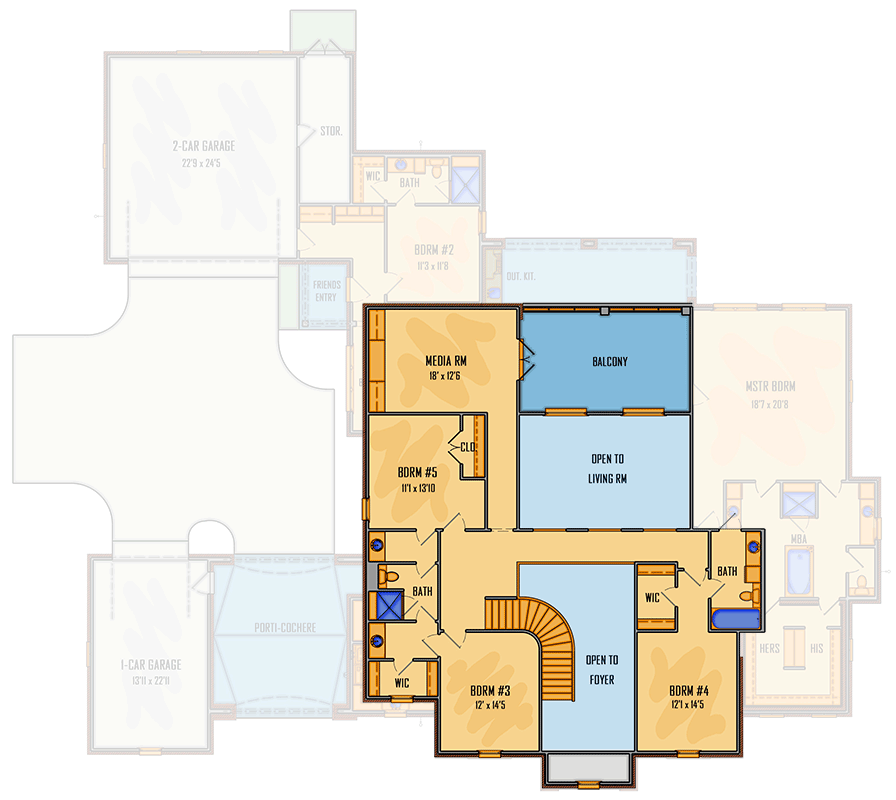Plan 510261WDY: Stately French Country House Plan: 5 Beds, Two-Story Great Room, 3-Car Garage - Floor Plan - 2nd Floor - Acadian, Colonial, French Country, Louisiana-Style, Southern, Southern Traditional, Traditional