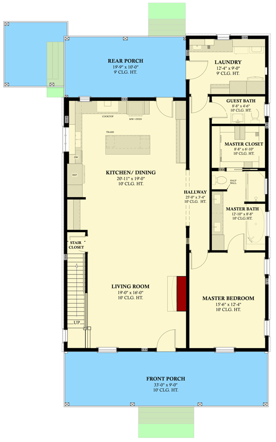 Plan 774004MWK: 4-Bed Acadian-Style House Plan with Main Level Primary Suite - Floor Plan - Main Level - Acadian, Country, Farmhouse, Southern, Traditional