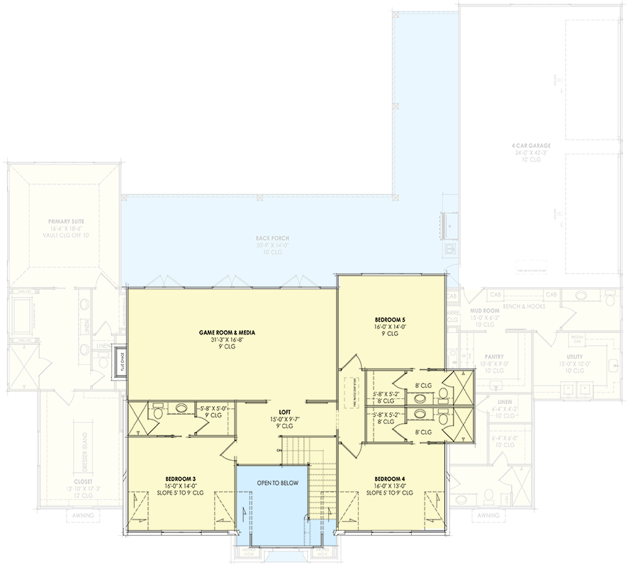 Plan 818187JSS: Grand European 5-Bedroom House Plan with 4-Car Garage and Rear Porch - Floor Plan - 2nd Floor - European
