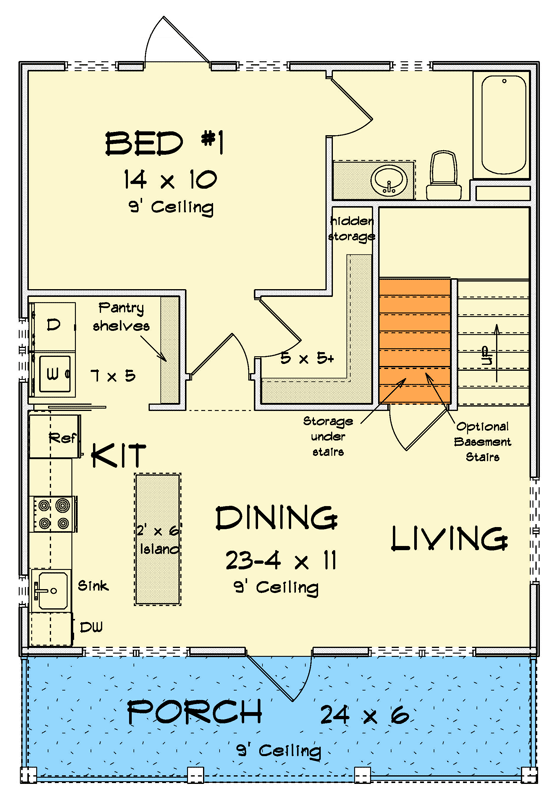 Plan 52490WM: 2-Bed Farmhouse House Plan with Covered Porch - Floor Plan - Main Level - Cottage, Craftsman, Farmhouse, Traditional