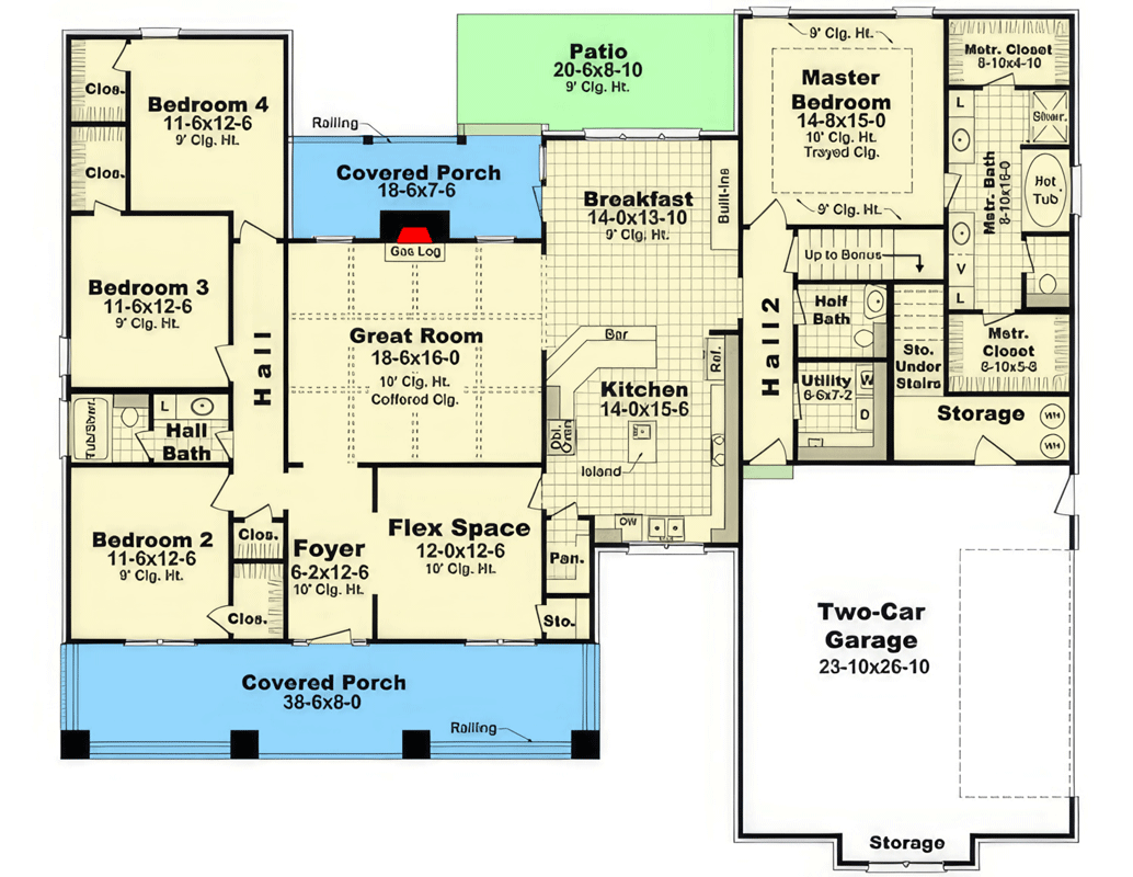 Plan 51339MM: Modern Farmhouse Plan with 4 Bedrooms and Versatile Flex Spaces - Floor Plan - Main Level - Craftsman, Farmhouse, Modern Farmhouse