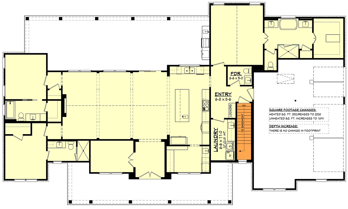 Plan 52021HZ: Expansive Modern Farmhouse House Plan with Home Office and Outdoor Kitchen - Floor Plan - Basement Stairs Location - Modern Farmhouse, New American, Transitional