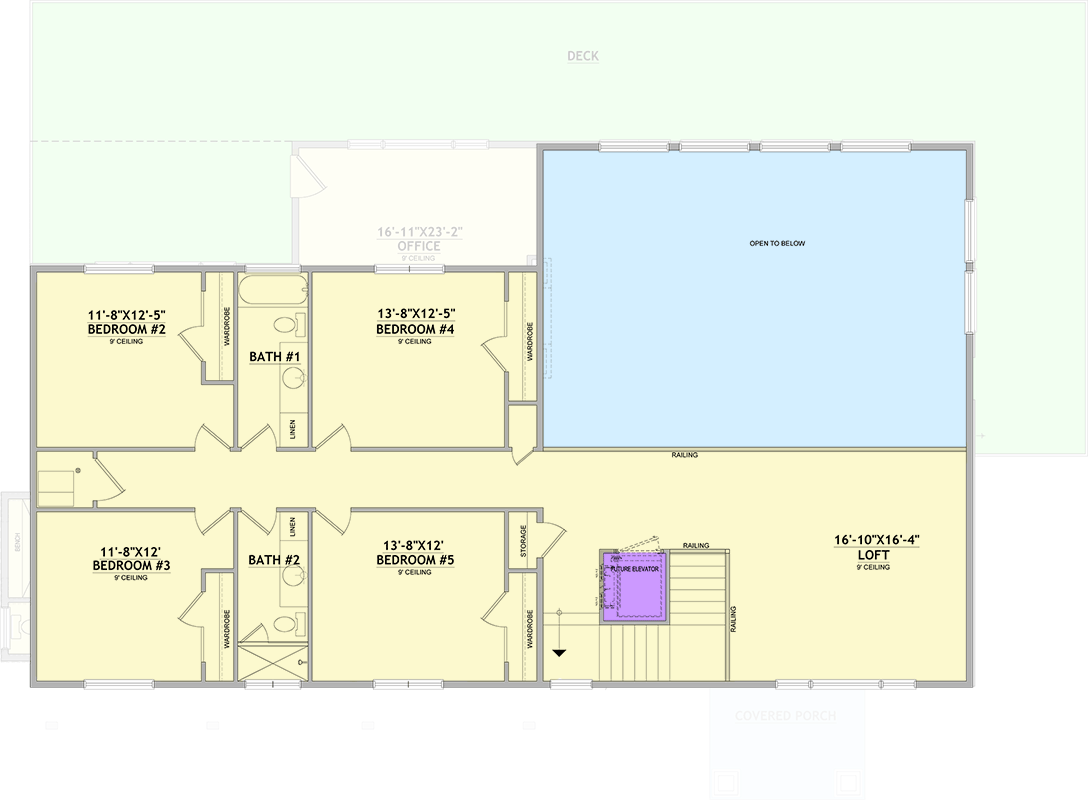 Plan 849052PGE: Expansive 5-Bedroom Mountain House Plan with Elevator and Two-Story Great Room - Floor Plan - 2nd Floor - Contemporary, Mountain, Northwest