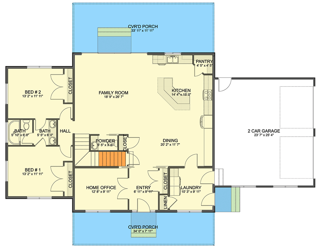 Plan 61677UT: Inviting Mediterranean House Plan: 3 Beds, Rooftop Deck, Home Office - Floor Plan - Main Level - Mediterranean, Southwest