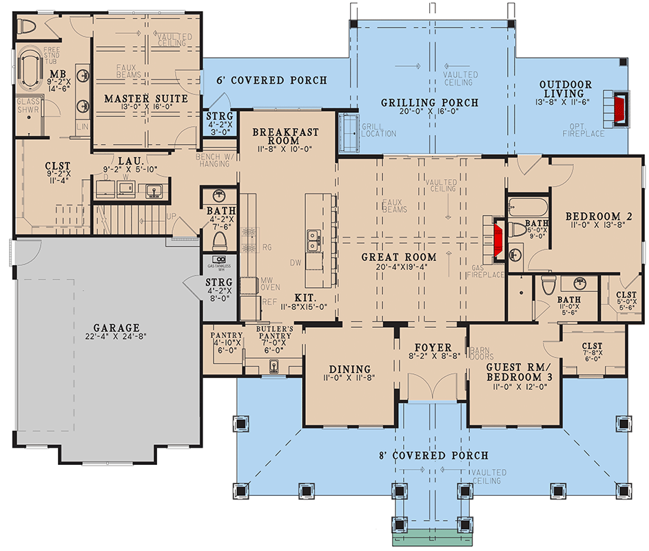 Plan 70937MK: Modern Farmhouse House Plan with Expansive Porch and First-Floor Master Suite - Floor Plan - Main Level - Cottage, Country, Craftsman, Modern Farmhouse
