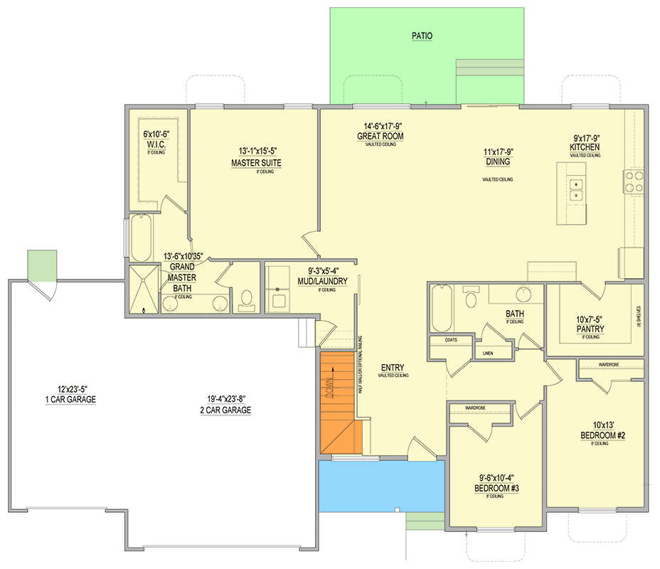 Plan 849053PGE: Modern Ranch House Plan with Split Beds, 3-Car Garage, and Butler Pantry - Floor Plan - Main Level - Craftsman, Ranch, Traditional