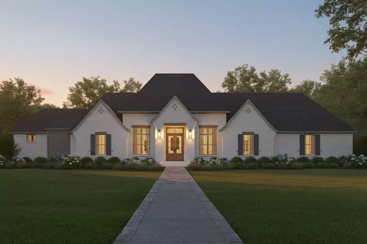 Luxury French Country House Plan with Outdoor Kitchen and Split Bedrooms