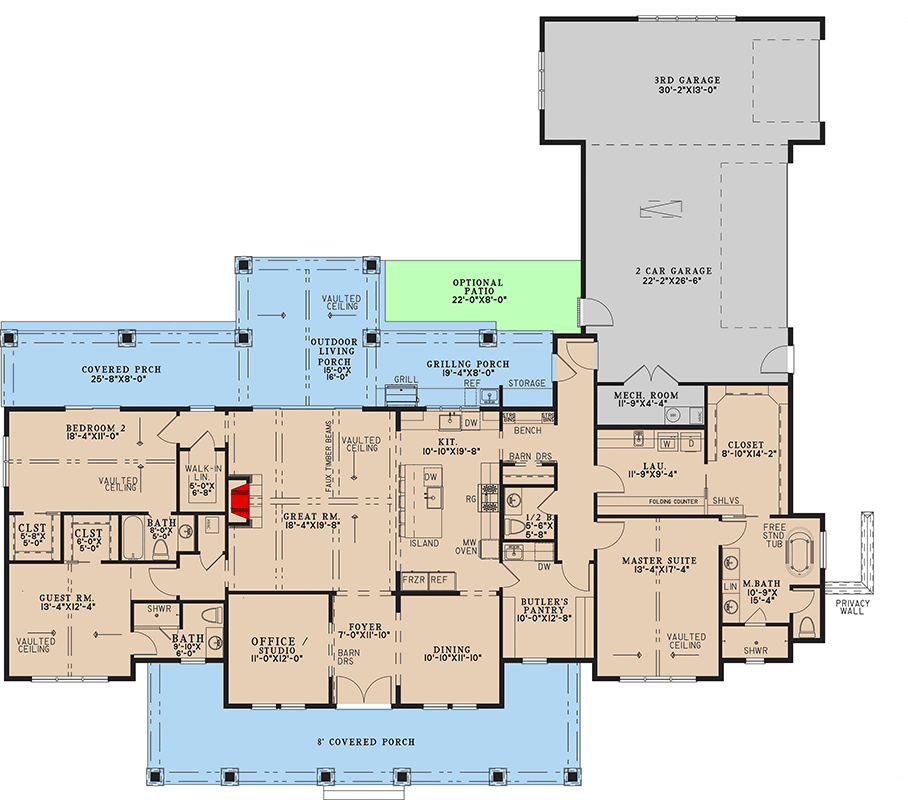 Spacious Modern Farmhouse House Plan with 3-Car Garage and Outdoor Kitchen - 70938MK floor plan - 