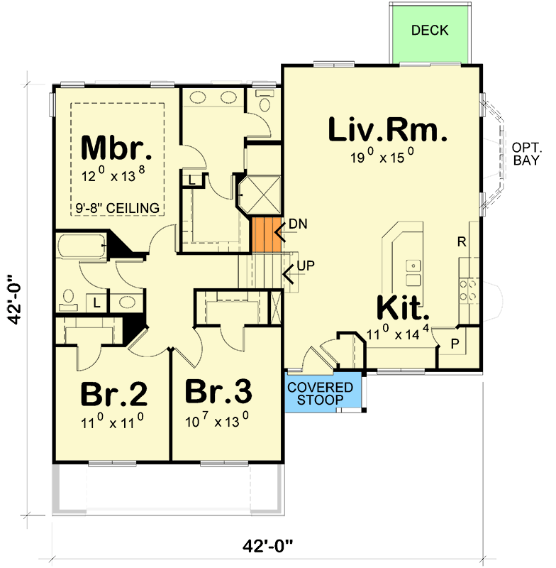 Plan 42475DB: Craftsman Split-Level House Plan with Main Floor Master and Two-Car Garage - Floor Plan - Main Level - Craftsman, Traditional