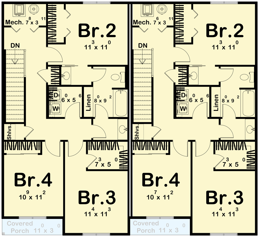 Plan 623579DJ: Modern Farmhouse 8-Bedroom Duplex Plan with Expansive Great Rooms - Floor Plan - 2nd Floor - Farmhouse, Modern Farmhouse