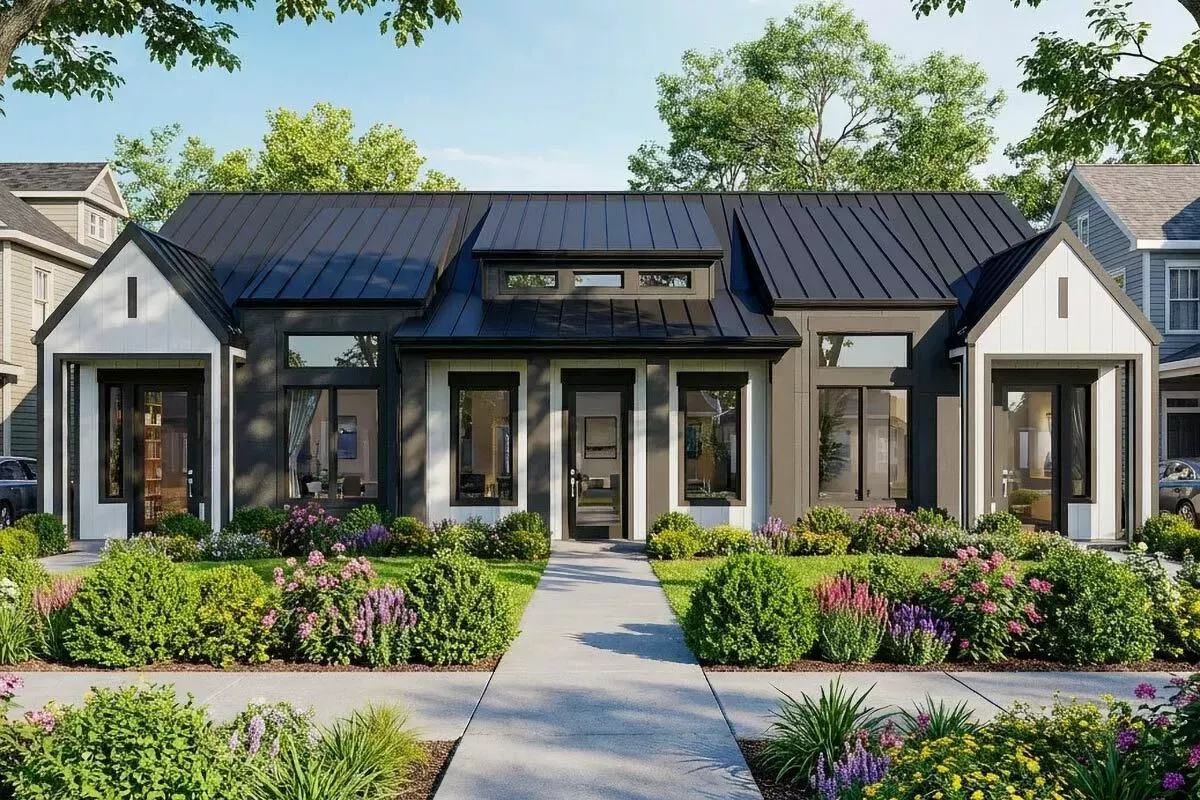 Modern Triplex House Plan with Single-Bedroom Suites